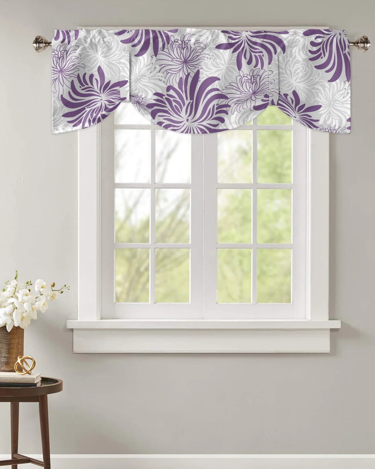 Chrysanthemum Purple Flower Texture Window Valance Curtain Kitchen Cafe
