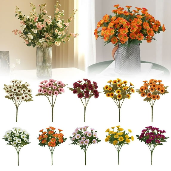 Chrysanthemum Simulation Bouquet Small Daisy Autumn White, Artificial Fall Flowers Mums Silk Floral Faux Plant Arrangements for Home Decor Indoor Outdoors Porch Pots Planter Decorations