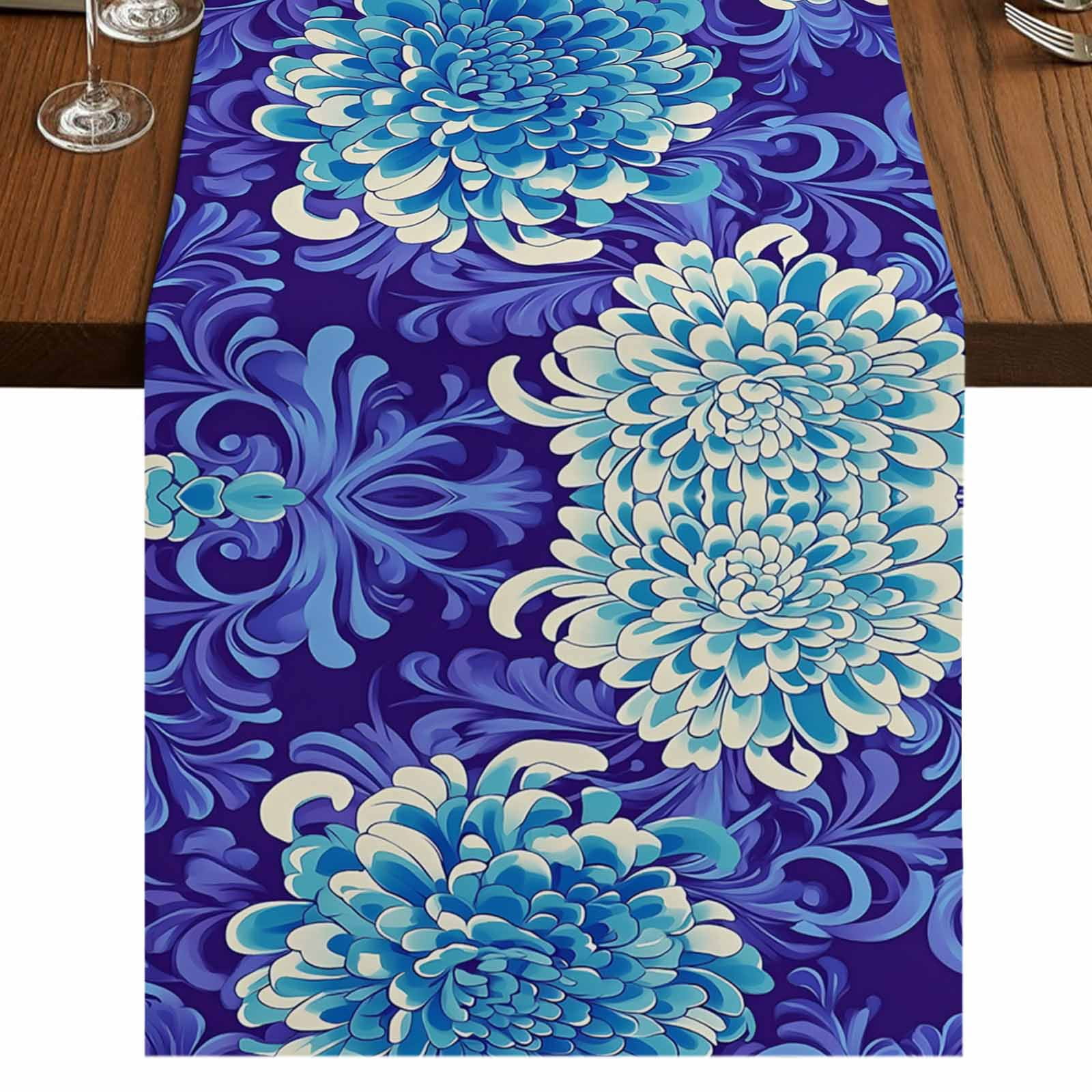 Chrysanthemum Spring Floral 70 Inch Table Runner, Summer Flowers Purple ...