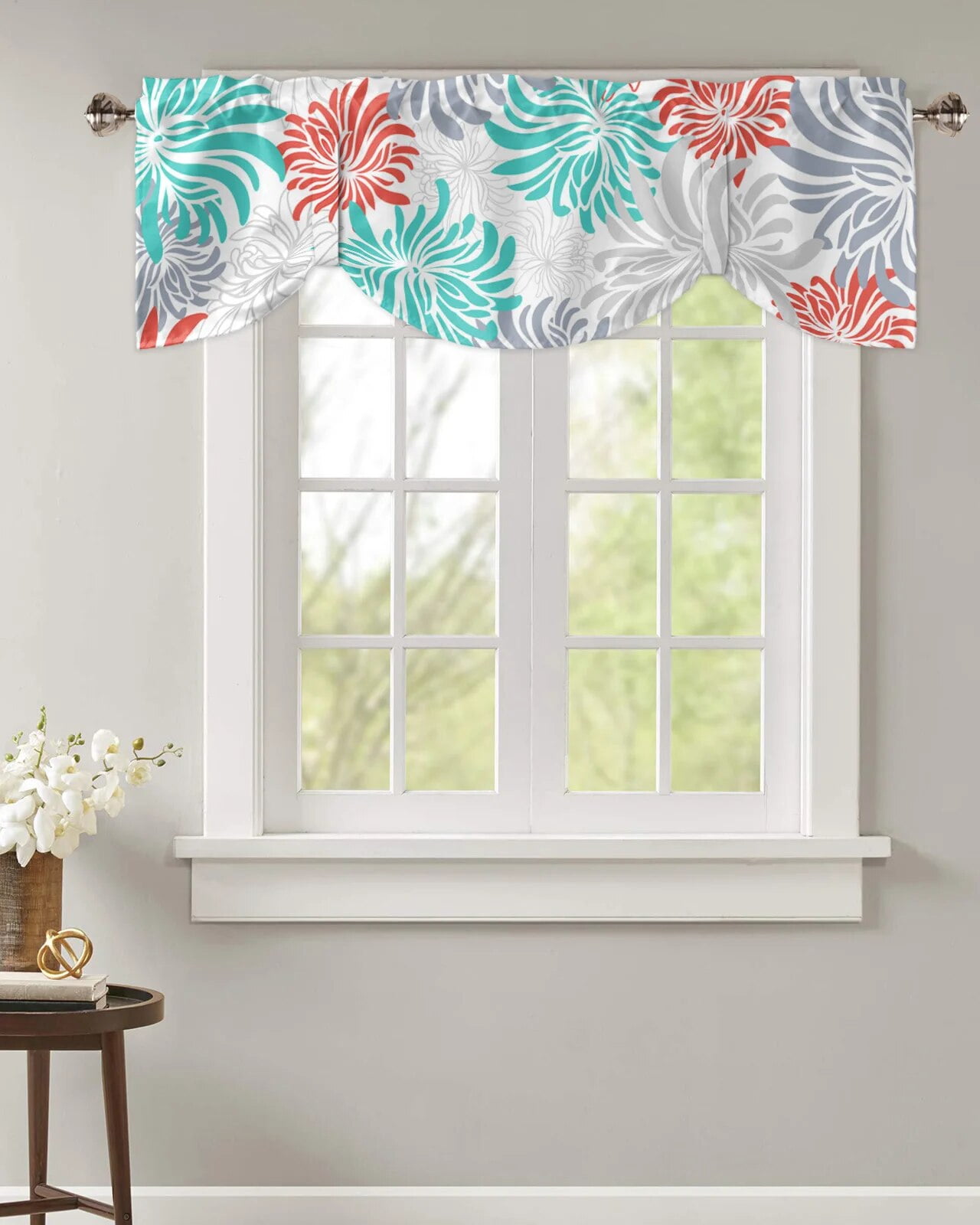 Chrysanthemum Texture Turquoise Window Valance Curtain Kitchen Cafe ...