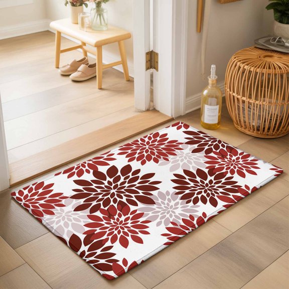 Chrysanthemum Washable Small Entryway Area Rugs 2'x3', Rustic Floral Red Flower Pointed Radiating Petals Washable Throw Rug Non-Slip Sturdy Edge Binding Carpet for Front Door Floor Room Entry