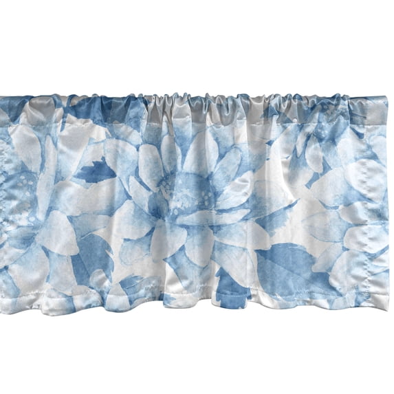 Chrysanthemum Window Valance, Romantic Winter Colors Floral Drawings with Neutral Leaves Art, Curtain Valance for Kitchen Bedroom with Rod Pocket, 54" X 18", Pale Azure Blue Pale Blue, by Ambesonne
