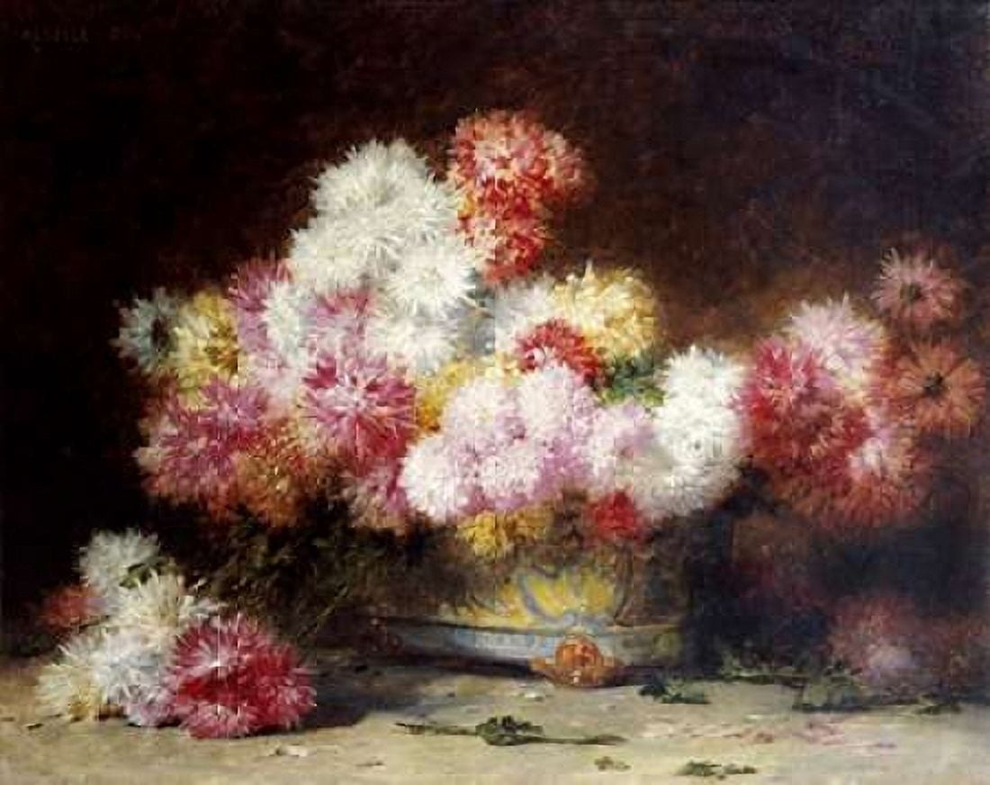 Chrysanthemum and Other Flowers In a Bowl Canvas Art - Achille Zo (22 x 28)