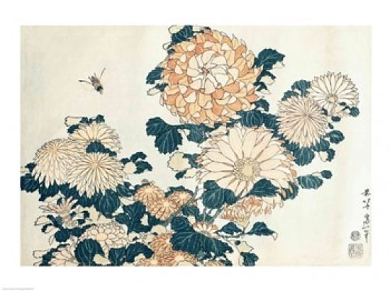Chrysanthemums Canvas Art - Katsushika Hokusai (36 x 24)