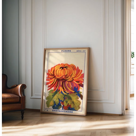 Chrysanthemums Fleurs Art Deco Colorful Spring Flower Flowers Neutral Botanical Poster , Poster Print Only