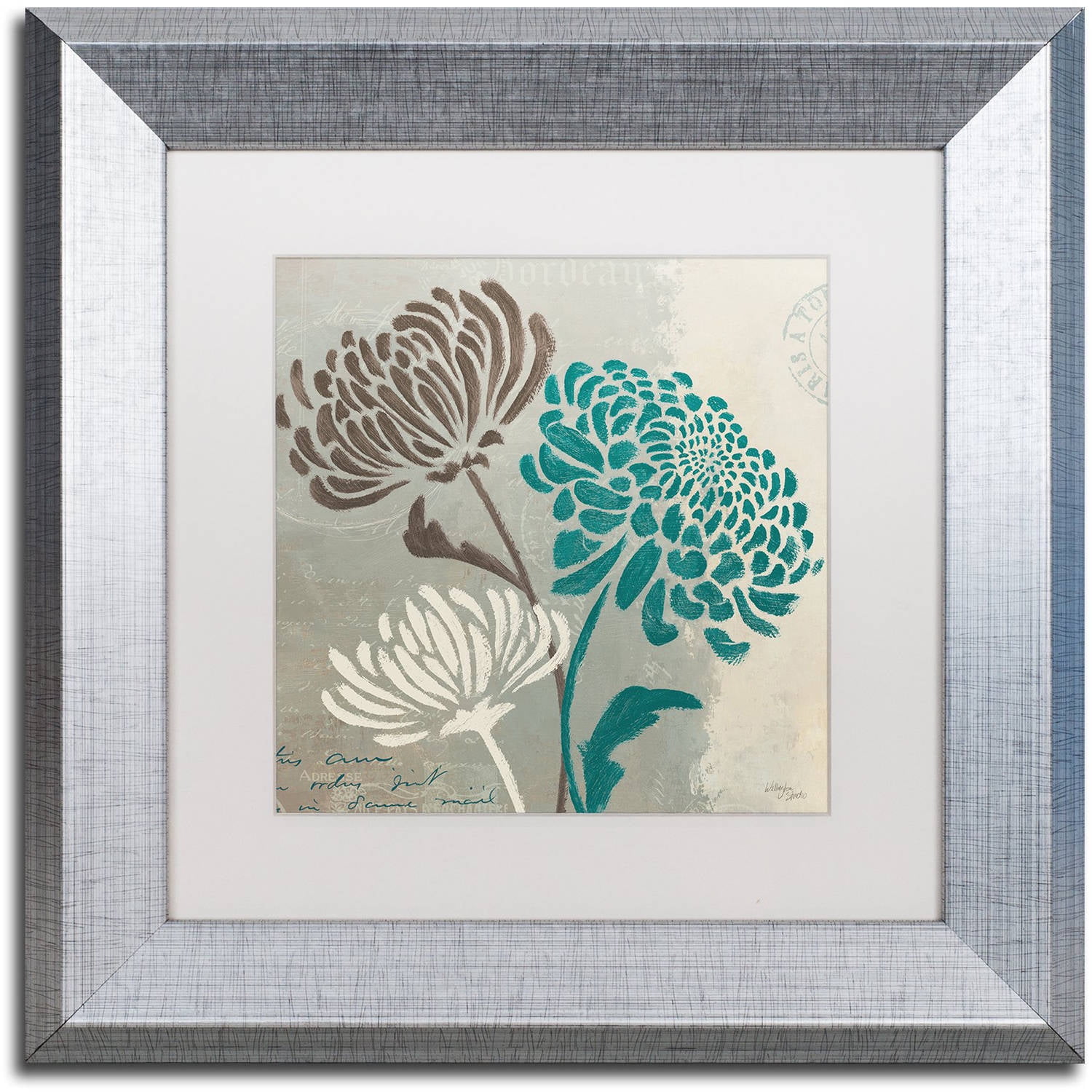 "Chrysanthemums II" Canvas Art by Wellington Studio White Matte, Silver Frame