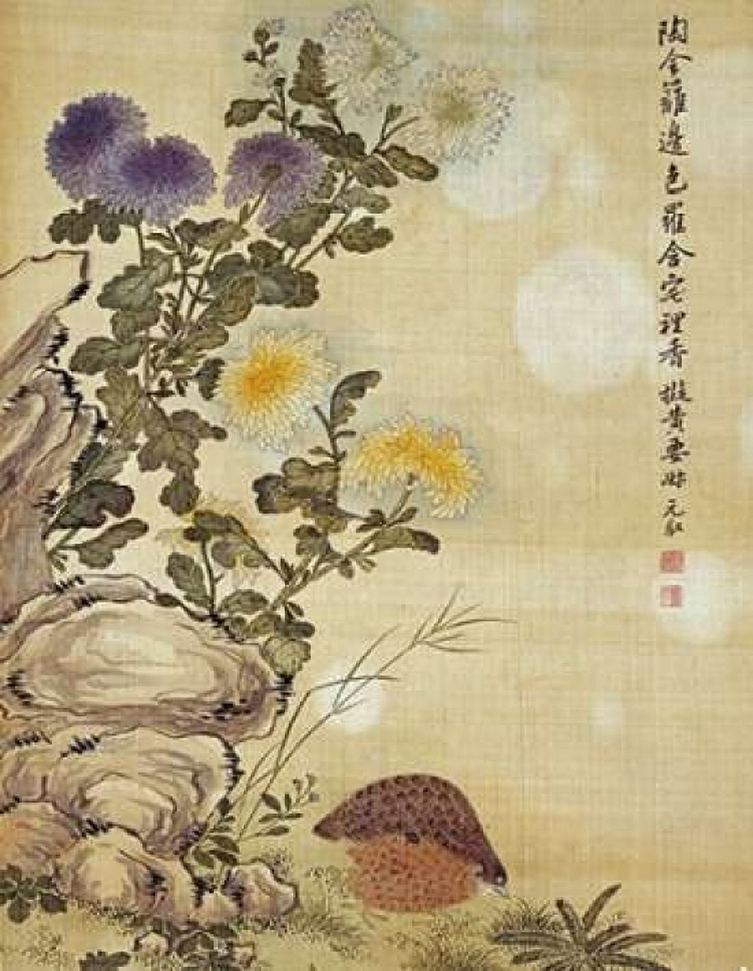 Chrysanthemums and Quail Canvas Art - Ma Yuanyu (22 x 28)