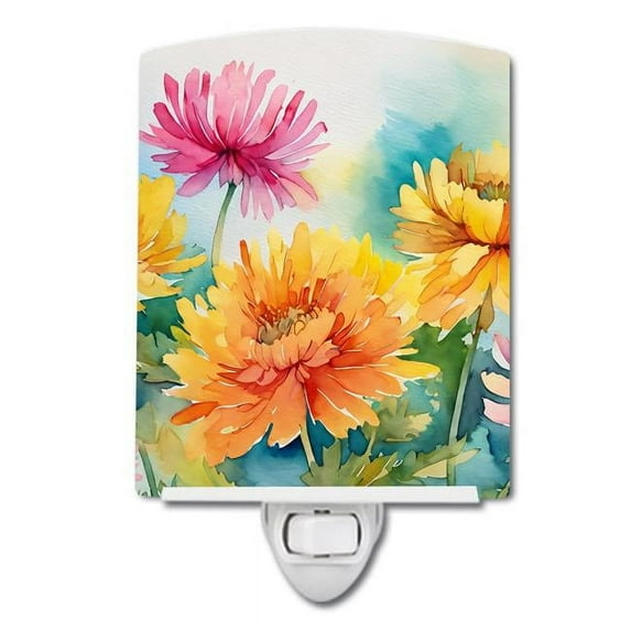 Chrysanthemums in Watercolor Ceramic Night Light 4 in x 6 in