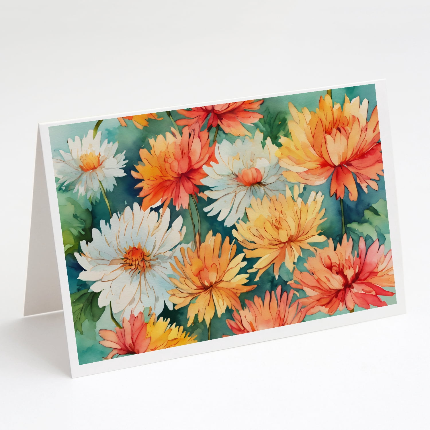 Chrysanthemums in Watercolor Greeting Cards and Envelopes Pack of 8 7 in x 5 in