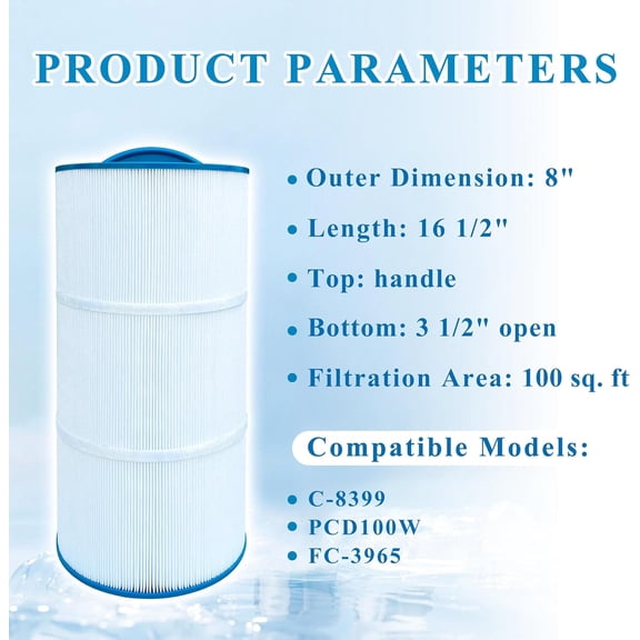 Chryseos Spa Filter Compatible with C-8399, PCD100W, -3965, Caldera Utopia 73722, Caldera 100, 1039607, 100 sq. ft., 1 Pack