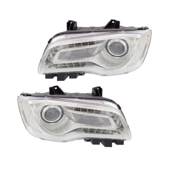 For Chrysler 300 2015 2016 2017 Headlight Driver and Passenger Side | Pair | Chrome Bezel | Clear Lens | Replacement For CH2502268, CH2503268 | 68196277AD, 68196276AD