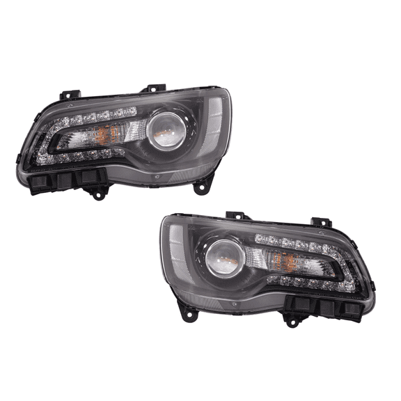 For Chrysler 300 2018 19 20 21 22 2023 Headlight Driver and Passenger Side | Pair | Black Bezel | Projector | Code LMC/MFA | CAPA | Replacement For CH2502331C, CH2503331C | 68402949AA, 68402948AA