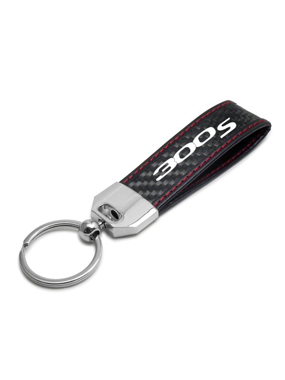 Chrysler 300S Real Black Carbon Fiber Loop Strap Key Chain with Red Stitching
