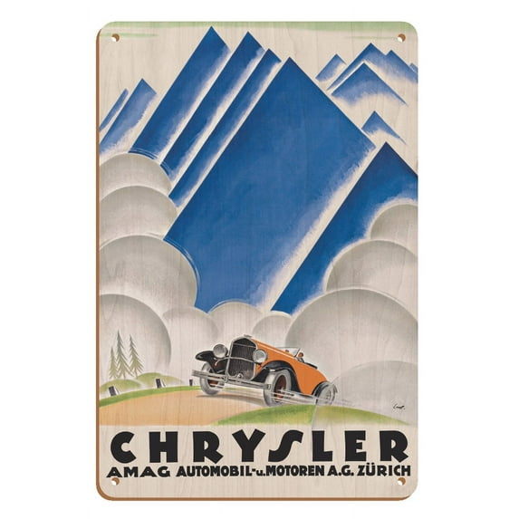 Chrysler - Across the Alps - Vintage Car Racing Poster by Otto Ernst c.1929 - 8 x 12 inch Vintage Wood Art Sign