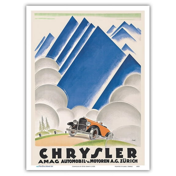 Chrysler - Across the Alps - Vintage Car Racing Poster by Otto Ernst c.1929 - Master Art Print (Unframed) 9in x 12in