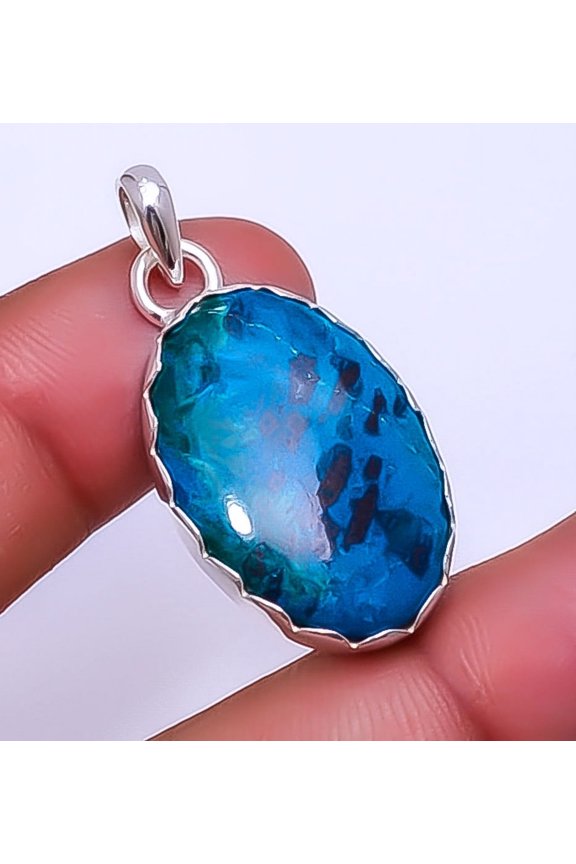 Chrysocolla - Madagascar Gemstone 925 Sterling Silver Pendant 1.56" P_9306_93_32