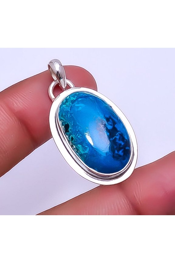 Chrysocolla - Madagascar Gemstone 925 Sterling Silver Pendant 1.56" P_9306_93_37