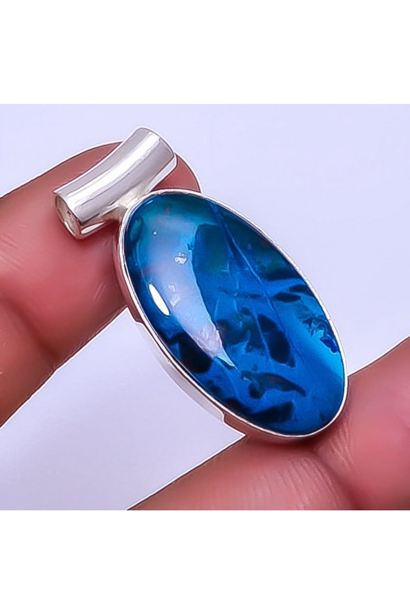 Chrysocolla - Madagascar Gemstone 925 Sterling Silver Pendant 1.56" P_9306_93_7