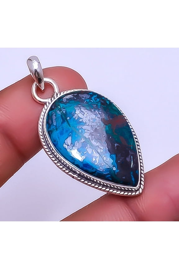 Chrysocolla - Madagascar Gemstone 925 Sterling Silver Pendant 1.76" P_9306_93_10