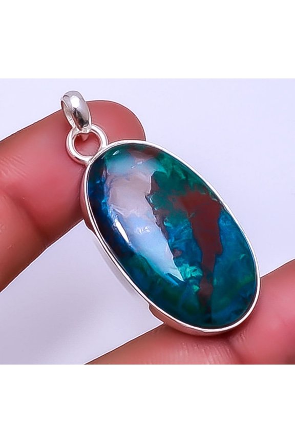 Chrysocolla - Madagascar Gemstone 925 Sterling Silver Pendant 1.76" P_9306_93_17