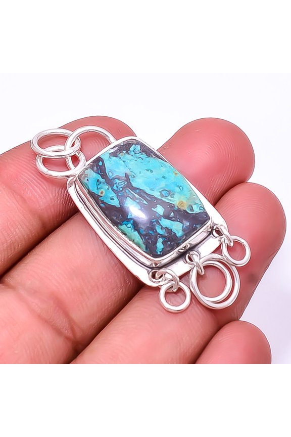 Chrysocolla - Madagascar Gemstone 925 Sterling Silver Pendant 1.95" P19, Birthday Gift, Christmas Gift, New Year Sale