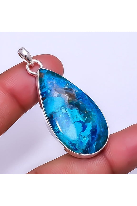Chrysocolla - Madagascar Gemstone 925 Sterling Silver Pendant 2.07" P_9306_93_18