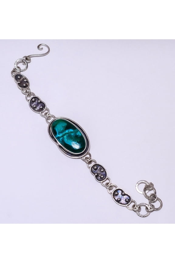 Chrysocolla Malachite - Congo 925 Silver Plated Bracelet 7.99" B_9206_72_21, Valentine's Day Gift, Birthday Gift, Beautiful Jewelry For Woman & Girls