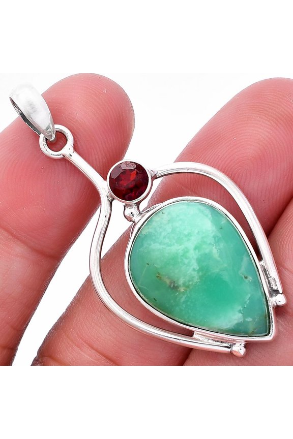 Chrysoprase - Australia & Garnet 925 Sterling Silver Pendant Jewelry P-1250 SDP146688
