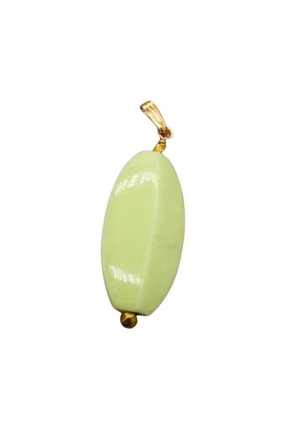 Chrysoprase Ridged Marquise Yellow Gold Pendant | 1 3/4' Long | Lemon Green |