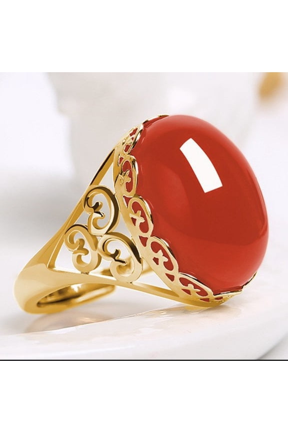 Chrysoprase Ring Openable Red Green Onyx Gemstone Women's Fashion Jewelry Unique Handmade Statement Ring for Her