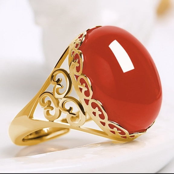 Chrysoprase Ring Openable Red Green Onyx Gemstone Women's Fashion Jewelry Unique Handmade Statement Ring for Her