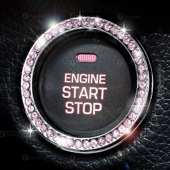 Chrystal Bling Ring Emblem Sticker Pink Crystal Bling Car Accessory for Auto Start Engine Ignition Button Key and Knobs