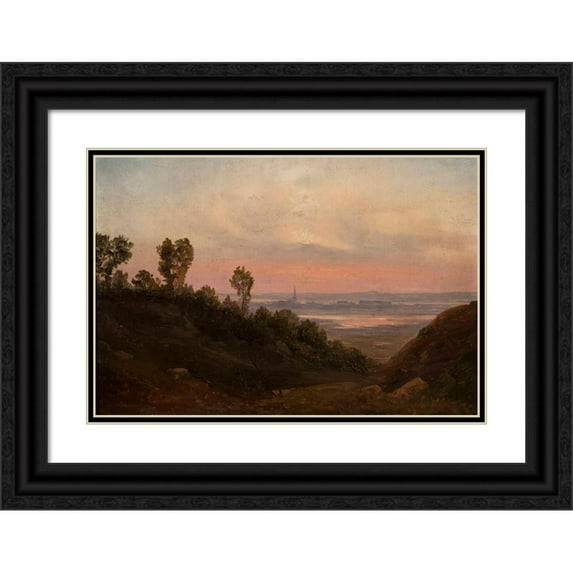 Chrystian Breslauer 14x11 Black Ornate Wood Framed Double Matted Museum Art Print Titled: Hilly Landscape at Sunset