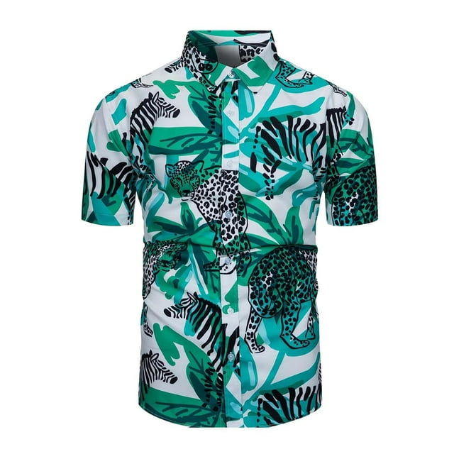 Chu Chu Men's Casual Summer Tropical Beach Short Sleeve Button Down