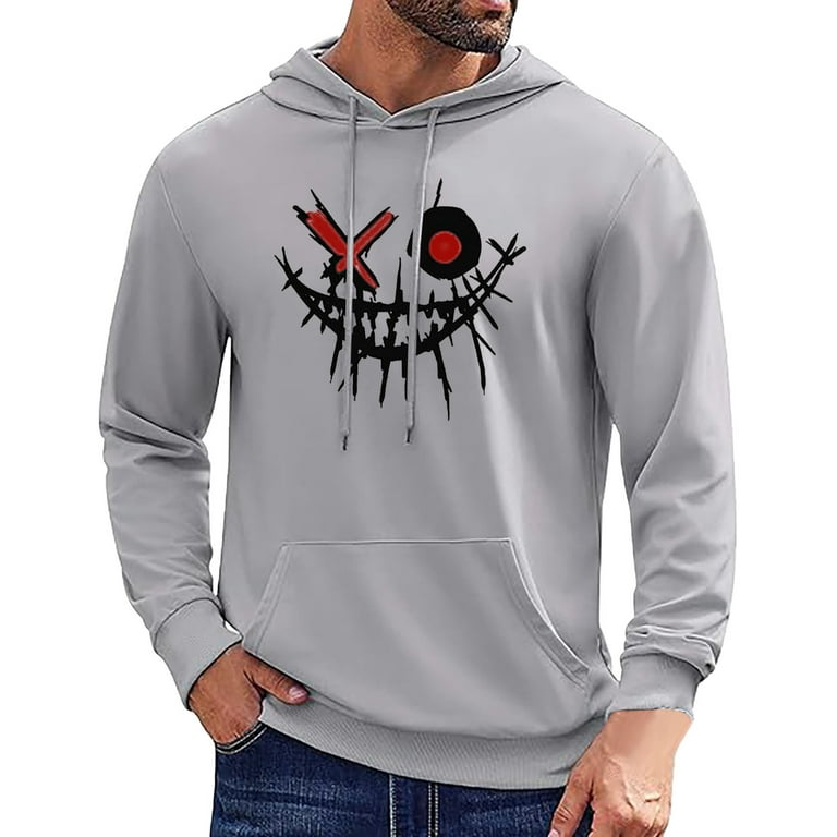 Chu Chu Men s Fashion Casual Part Print Hooded Pullover Long Sleeve Drawstring Hooded Sweater Tops Men s Fashion Hoodies Polyester Sweatshirt Thick