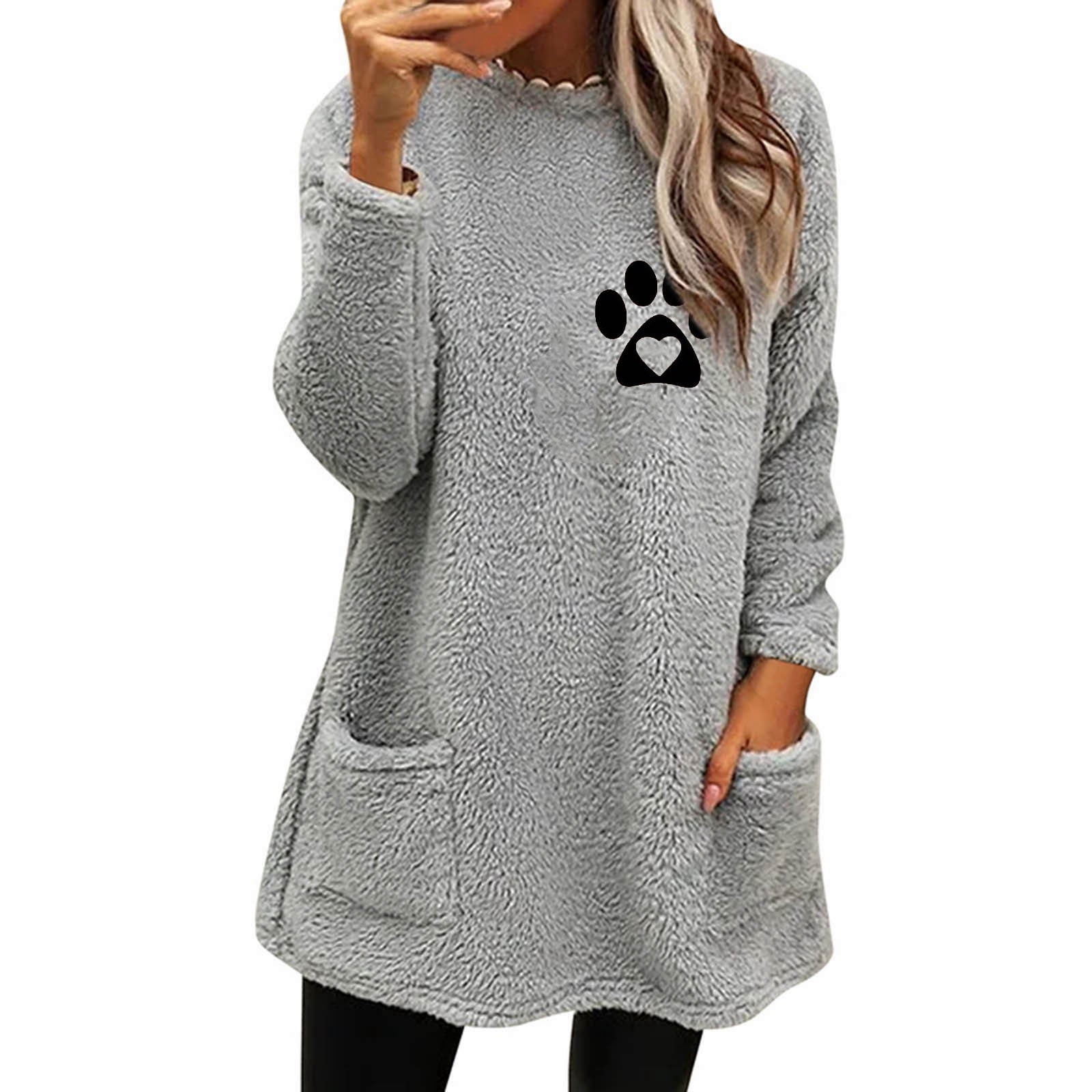ChuChuDonRen Women's Hoodless Sweatshirt Footprint Print Round Neck ...