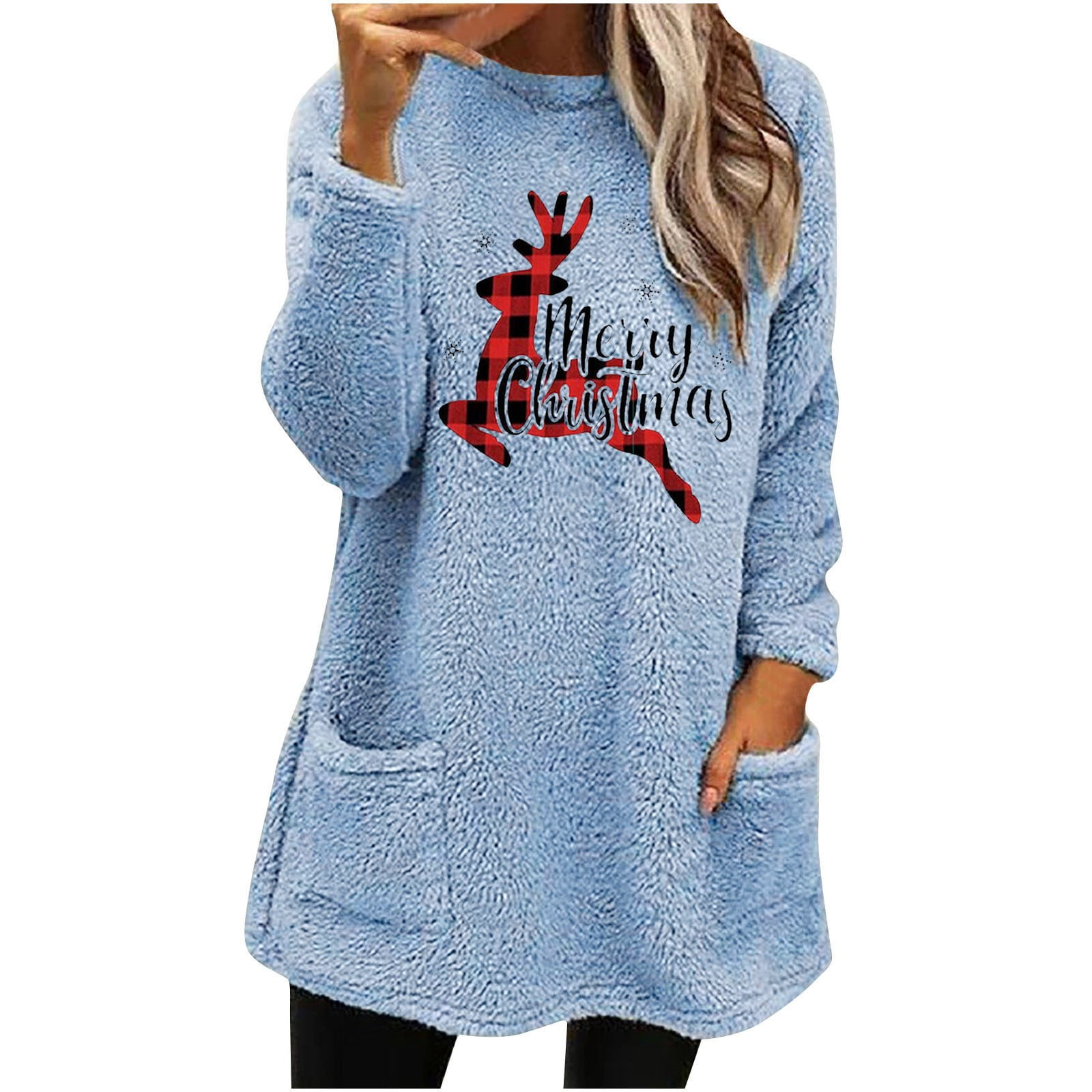 ChuChuDonRen Women's Hoodless Sweatshirt Long Sleeve Deer Letter Print ...