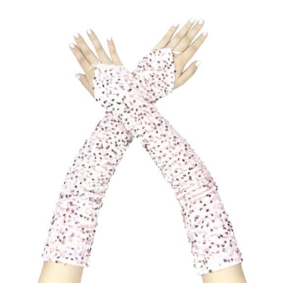 Chuancc 1920s Flapper Long Velvet Gloves - Black Elbow Length Cosplay Gloves for 20s Themed Party Pink One Size