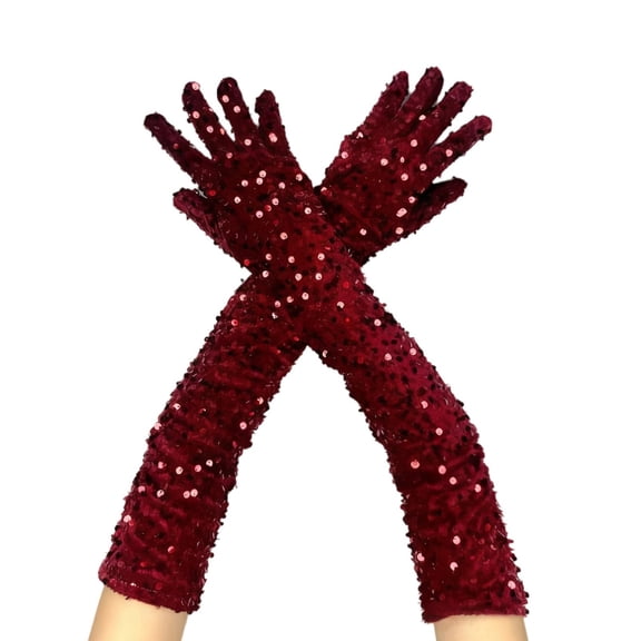 Chuancc 1920s Flapper Shoulder Length Gloves - Velvet Warm Arm Warmers for Winter Party & Cosplay Wine One Size