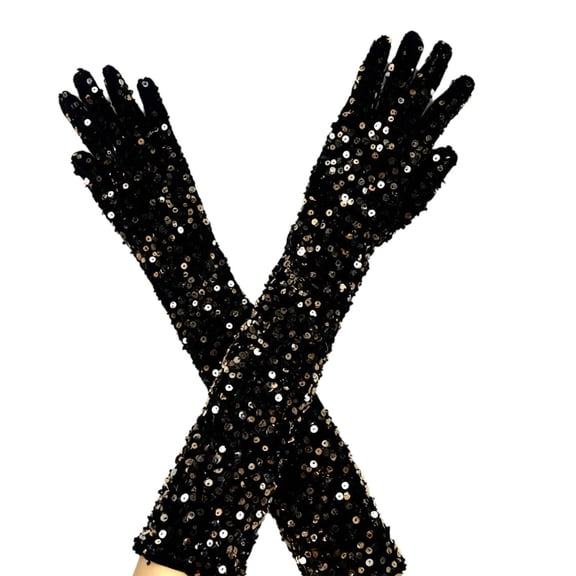 Chuancc 20s Long Gloves - Velvet Elbow Length Opera Gloves for Cosplay & Party Gold One Size