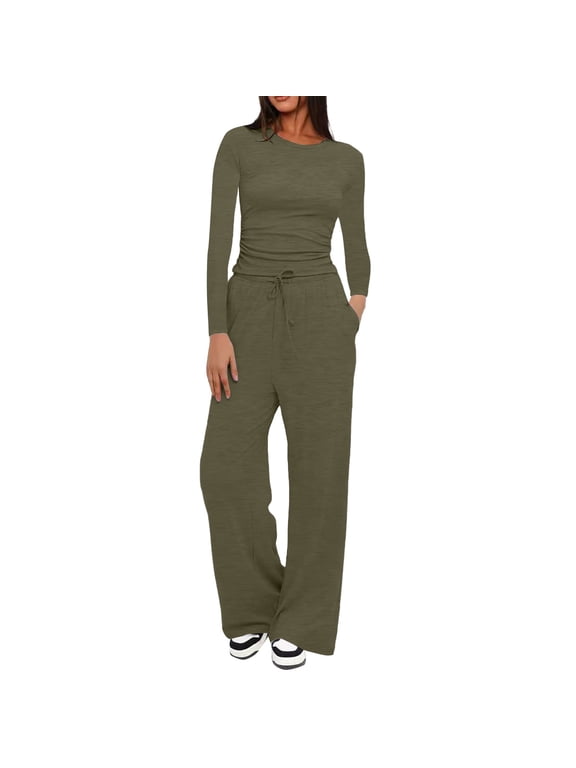 Active Wear Sets For Women 2 Piece Sets For Women Women Pants And Blouse 2pcs Airport Travel Outfit Women Women'S Home Wear Suits Comfy Sets For Women Clothing Green XS