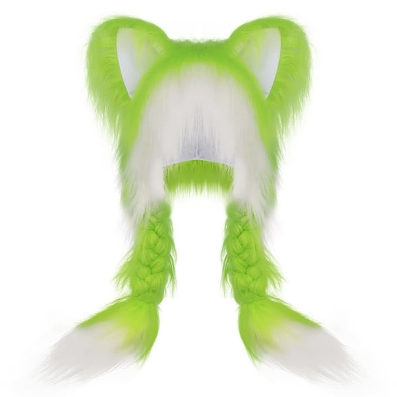 Chuancc Animal Hat Faux Fur Hooded Scarf,Winter Hats for Men Cute Furry Ears Hoodie Hat With Ear Flaps Fluffy Ear Headwear Cosplay Accessory Warm Beanie Hat Beanie Cap Green One Size