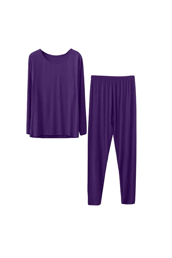 Base Layer Women Cold Weather Thermals For Women Thermal Underwear Long Top&Bottom Set Solid Color Plus Size Long Underwear Wool Plus Light Velvet Sleep Wear Set for Women Purple XL