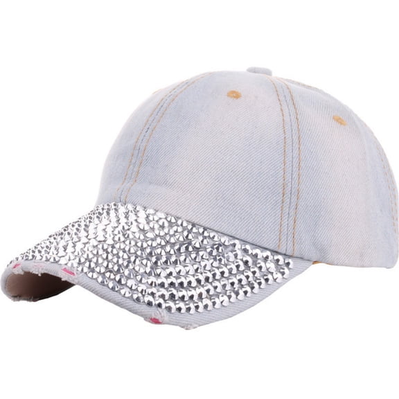 Chuancc Baseball Cap UV Block Adjustable Rhinestone Bling Denim - Women's Sparkle Crystal Sun Hat for Golf & Daily Wear Light blue One Size
