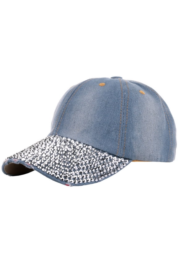 Baseball Cap UV Protection Rhinestone Crystal- Adjustable Sun Hat Golf Dad Hat for Men Women Sky Blue One Size