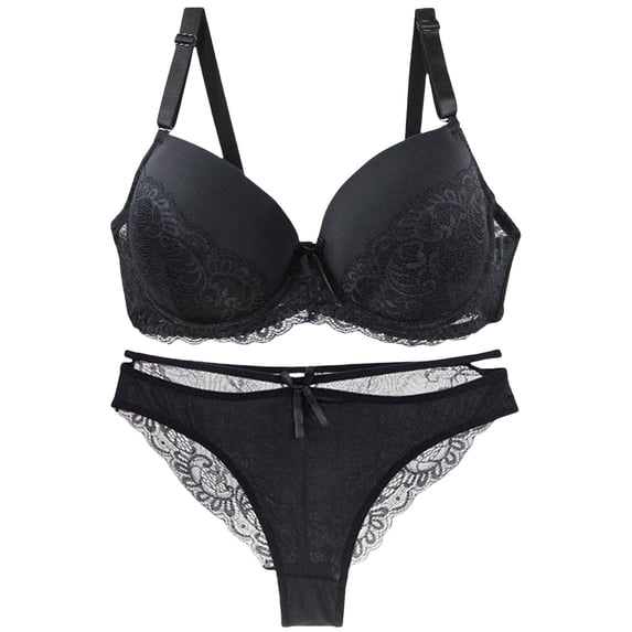 Chuancc Bra and Panty Set Womens Thong Underwear Women's Bra And Panty Sets Lace 2 Piece Bra And Thong Set Underwire Bra Bikini Sets for Women Black 75D