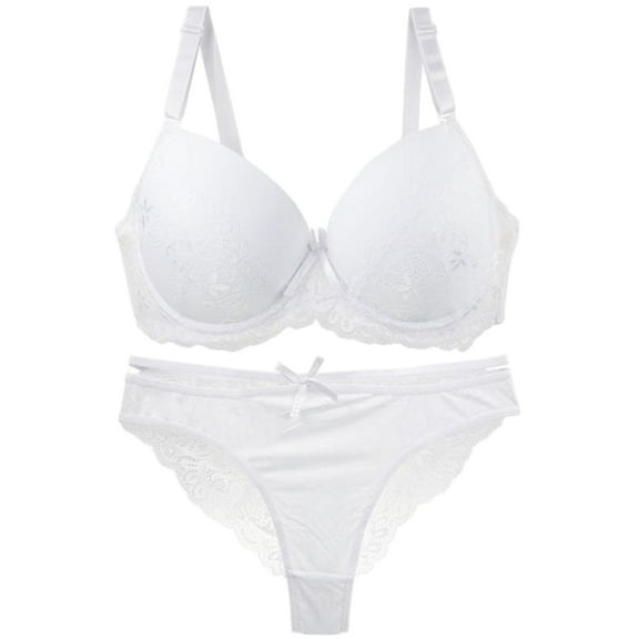 Chuancc Bra and Panty Set Womens Thong Underwear Women's Bra And Panty Sets Lace 2 Piece Bra And Thong Set Underwire Bra Bikini Sets for Women White 95D