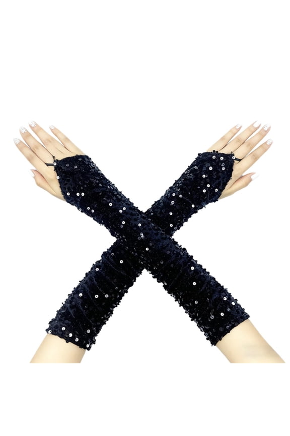 Bridal Long Satin Opera Gloves - Elbow Length Finger Gloves for Wedding & Evening Party Black One Size