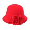thumbnail image 1 of Chuancc Burgundy Hat Felt Fedora Hats For Women Flower Bucket Hat Womens Felt Hat Winter Bucket Hat Womens Cloche Hats Red Hats For Women C M, 1 of 5
