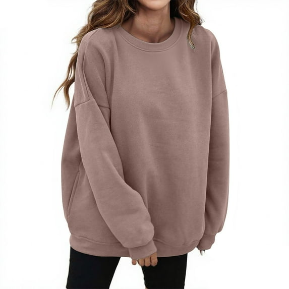 Chuancc Casual Blouse Sweatshirt Fall Essentials Round Neck Long Sleeve Loose Pullover Crew Neck Sweatshirts Womens Pullover Women'S Clothing Winter Clothing For Women Brown L